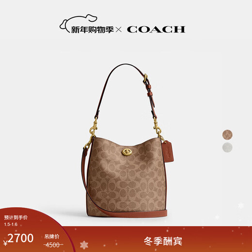 COACH Gift New Women's Classic Logo WILLOW No. 19 Soft Bucket Bag Presbyopia Women's Bag B4/Brown Caramel Color