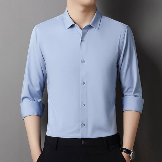 MAGIOPY light luxury brand high-end brand autumn men's shirt new style young and middle-aged long-sleeved casual solid color lapel versatile white 52 180