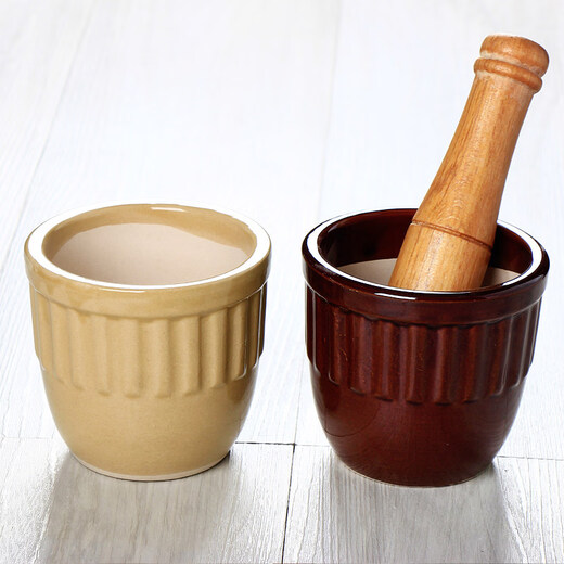 Tuojin imported quality earthenware coarse porcelain garlic mortar from Germany, household old-fashioned garlic press, traditional garlic pounding jar, ceramic garlic jar smashing, single wooden hammer