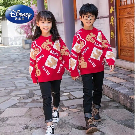 Disney (Disney) New Year's Eve parent-child clothing new red animal year 2025 festive new year blessing sweater thickened sweater Chinese style full of blessings red 110 yards 40 Jin Jin equals 0.5 kg to wear below