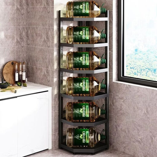 Fantasy Pot Rack Kitchen Tripod Right Angle Storage Rack Floor-standing Corner Storage Home Multifunctional Multi-layer Pot Storage Rack Four-layer Gun Ash Height 81 Long 31 (Layers Distance Adjustable) Each layer is adjustable and nail-free fixing Full carbon steel shelf carbon steel layer