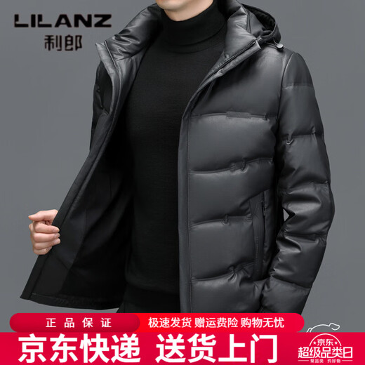 利郎（LILANZ）真皮羽绒服男绵羊皮立领皮夹克爸爸冬装中年皮衣加厚保暖轻薄外套 灰色 M 170