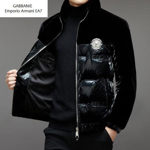 Emporio Armani EA7 Armani Autumn and Winter New Stand Collar Spliced Short Goose Down Jacket Jacket for Young and Middle-aged Men Warm Windproof Jacket Black L 175