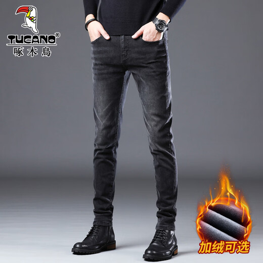 Woodpecker Jeans Herren Herbst und Winter Samt neuer Stil Slim-Fit Herren elastische lässige lange Hose trendige vielseitige Hose für Herren XML-1048 Schwarz 32