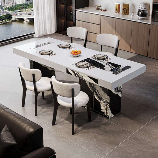 Yusenyi color-blocking dining table with storage for home use, regular model 2.0 meters, with storage, 6 chairs