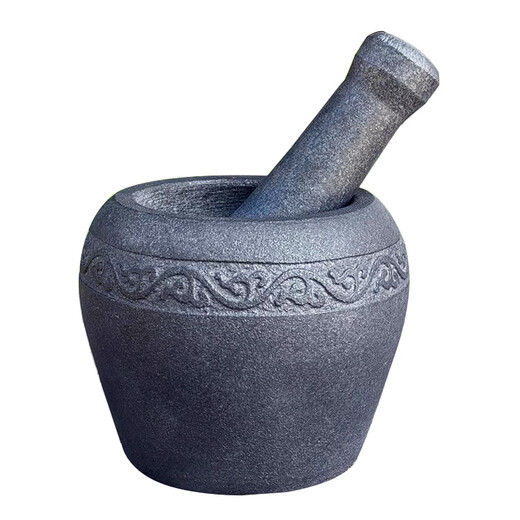 MPPMCK black gold stone mortar garlic pounder medicine jar stone household medicine mortar stone garlic mortar small grinder stone Gu mortar diameter 13CM