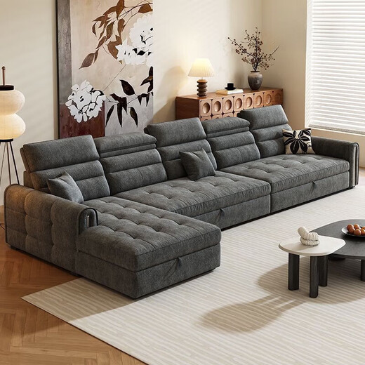 Shanghuashi chenille fabric sofa living room 2026 new storage sofa bed living room chaise combination multi-functional dual-purpose bed ultra-thick chenille velvet - violet sponge style straight 1.44 meters - large single