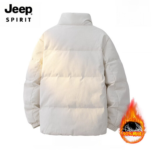 JEEP SPIRIT2025 Новинка 90, куртка на белом утином пуху, мужская куртка-стойка, зимняя модная брендовая свободная теплая куртка, ветрозащитная куртка-хлеб, бежевого цвета, M