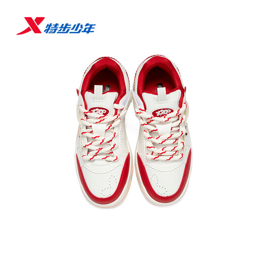 Xtep shopping mall same style children's sneakers spring for girls, medium and large children, leather surface wear-resistant, non-slip, lightweight and breathable casual shoes, sail white/transcendence red 35