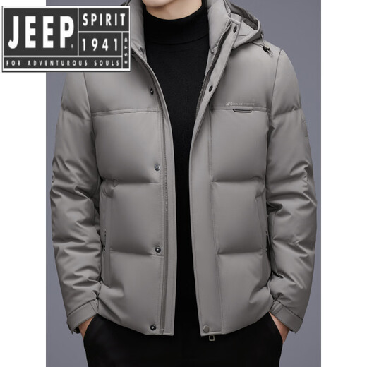 JEEP SPIRIT2025 winter hooded short down jacket for middle-aged men, casual, velvet, thickened, warm, winter, cold-proof jacket, versatile, black 2XL 185