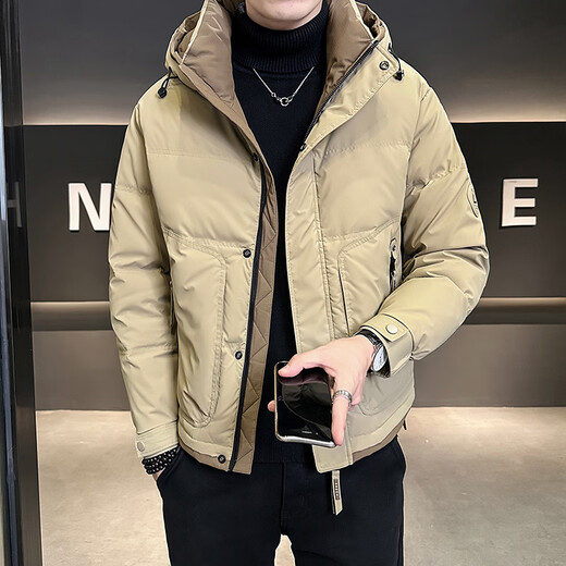 Snow Flying (SNOWFLYING) high-end hooded down jacket men's short winter 2025 new warm and thickened trendy brand high-end winter men's jacket black 2XL recommended 130-155Jin Jin equals 0.5 kg