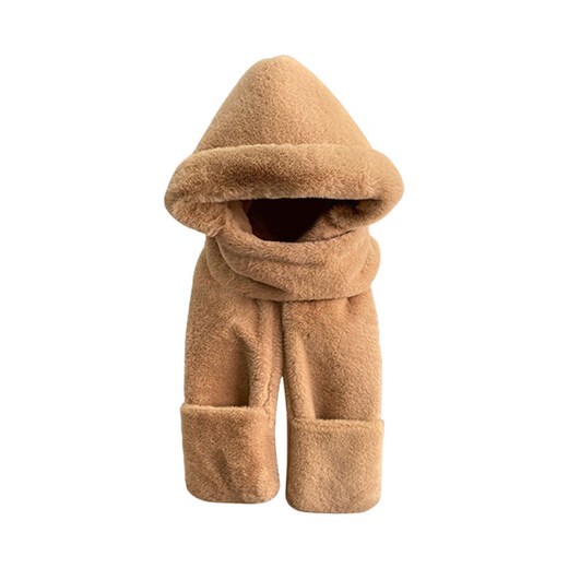 Viney hat, scarf and gloves all in one men's windproof winter warm boys' plush neck scarf and earmuffs three-piece set Brown Coffee gift for husband and boyfriend's birthday anniversary 2024 spring, summer, autumn and winter father