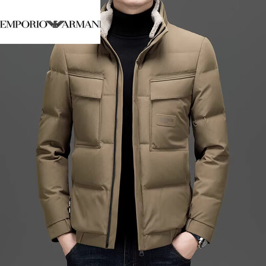 EMPORIO ARMANI Armani, зимний новый пуховик с воротником-стойкой, мужской ветрозащитный, теплый, со съемным меховым воротником, для папы средних лет, мужской, черный, XL 175 110-125Jin Jin равен 0,5 кг