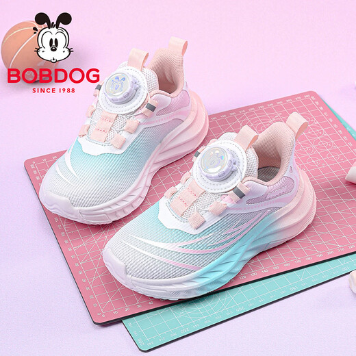BOBDOG Children's Shoes 2026 New Spring Children's Mesh Breathable Sports Shoes for Boys and Girls Campus Knob Running Shoes for Women Light Pink/White 28 Suitable for Feet Length 17.0CM