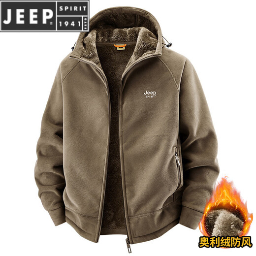 JEEP SPIRIT吉普2025新款秋冬奥利绒男士外套加绒加厚抓绒开衫卫衣中青年户外 深灰色 4XL