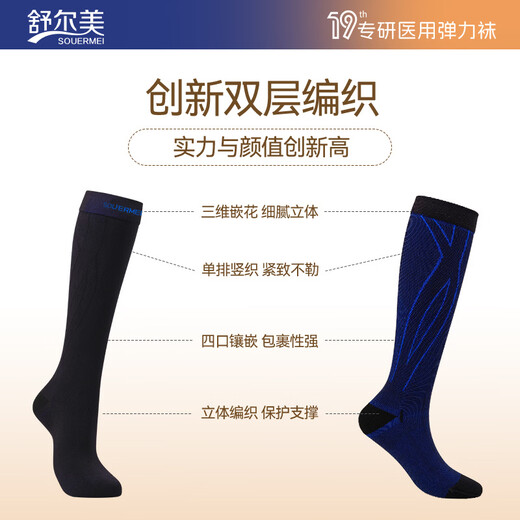 SOUERMEI anti-varicose vein medical elastic socks therapeutic expansion official women's and men's mid-calf sports socks high-end series C5Pro500 natural skin (medical grade one) open toe S