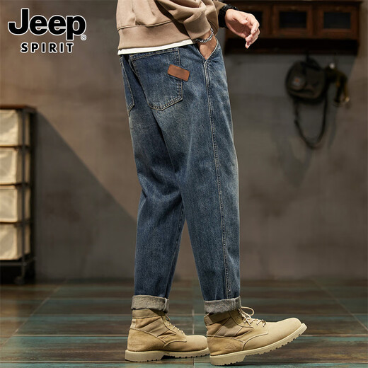 JEEP SPIRIT Jeep jeans men's autumn and winter American loose pants men's pants wide-leg casual pants nostalgic blue 38