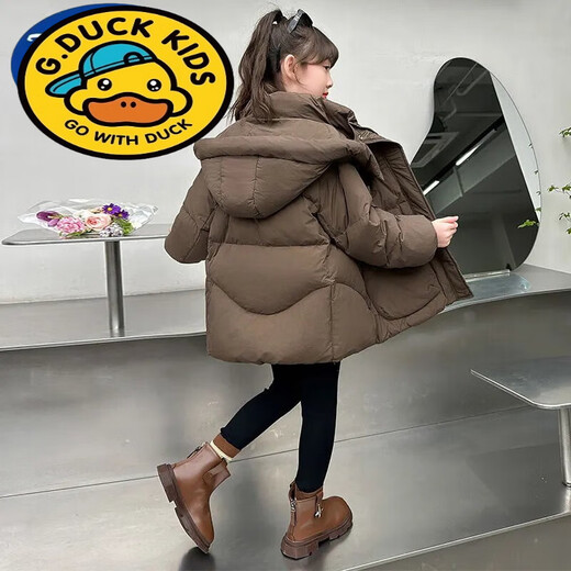 G.duck girls' winter cotton coat new thickened medium and large children's down winter cotton coat children's cotton-padded jacket black 150