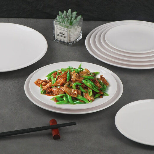 Yong Huan Personalized Imitation Porcelain Melamine Tableware Plastic Round Plate Hotel Restaurant Dish Plate Rice Plate Commercial 14-inch Shallow Plate 10 pieces Tempered High Temperature Resistant Suitable for Large Plate of Chicken