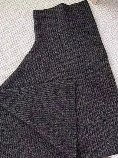 Dark gray high collar knitted scarf women's French winter layered slit pullover shawl cloak thick dark gray