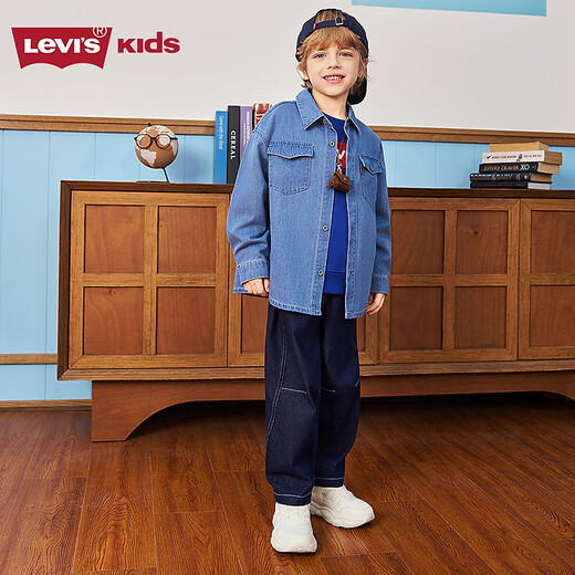 Levi s Levi's children's denim shirt 2026 spring comfortable children's long-sleeved shirt lake gray blue 140/68 recommended height 128-140cm