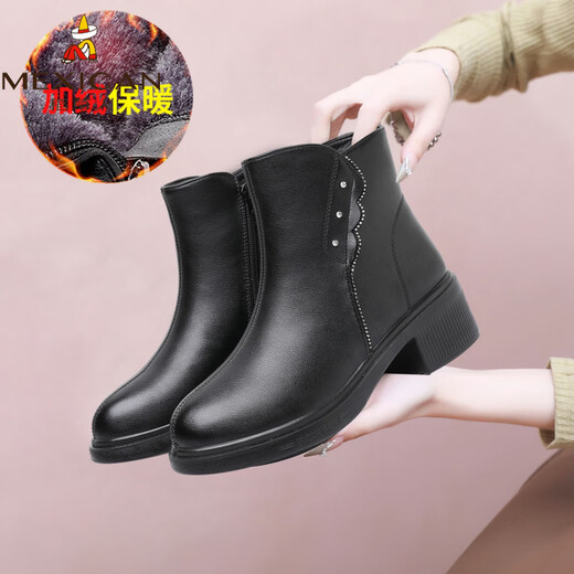 Scarecrow genuine leather mother's shoes, short boots, cotton shoes, warm women's shoes, middle-aged, middle-aged and elderly leather shoes, comfortable autumn and winter style, brown 8306 plus velvet to keep warm 35