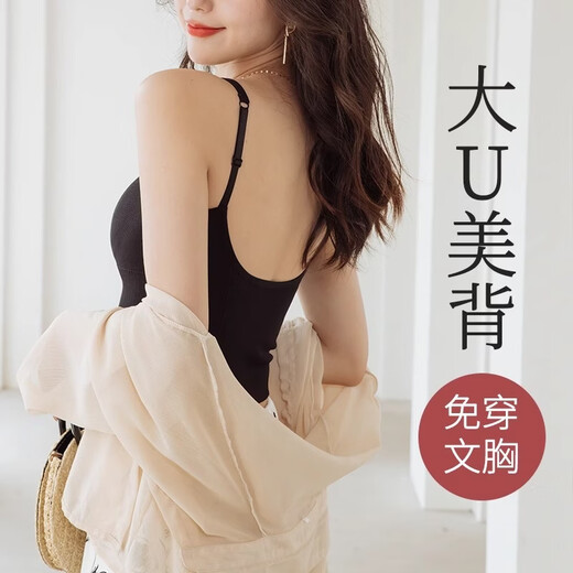 2025u-shaped beautiful back underwear for women summer bra all-in-one card card outer wear tube top camisole breathable U-shaped extended version black S (80-95Jin Jin equals 0.5 kg