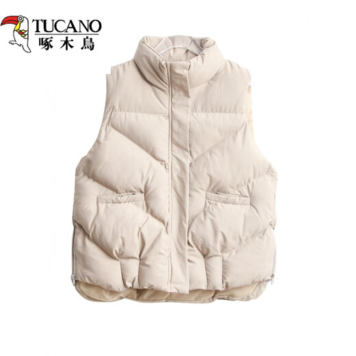 Woodpecker Winter Down Vest Jacket Women 2025 New Small Short Vest Cotton Clothes Vest Vest Western Style Fashionable Cotton Jacket Apricot Thin Lightweight S (80-95)