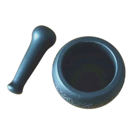 MPPMCK black gold stone mortar garlic pounding jar natural stone old-fashioned stone cup pounding garlic mortar pair of chili pepper bowl pounding and grinding 13CM carved rattan flower