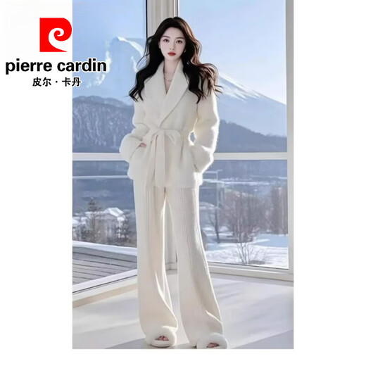 Pierre Cardin Lazy Style Lapel Sweater Jacket Wide Leg Pants Suit Women's Casual Fashion Two-piece Set 2025 Autumn and Winter New Style Dark Gray Suit Standard Edition S Recommended 80-95Jin Jin is equal to 0.5 kg