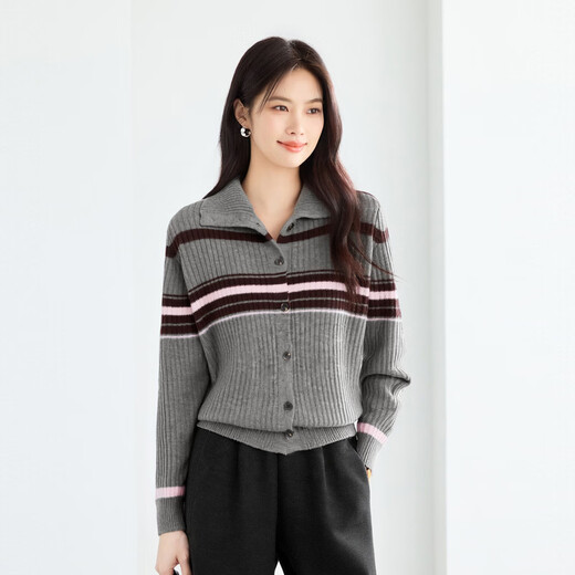 Eveli (eifini) Eveli Stripe Contrast Color Fashionable Wool Sweater Women's 2025 Winter New Versatile Casual Sweater Women Gray M