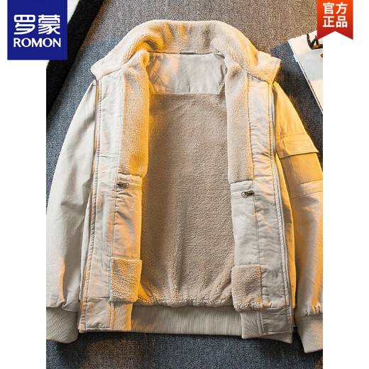 ROMON HPCP American Workwear Military Style Flight Suit Jacket Men's Winter Warm Plus Velvet Thickened Lamb Wool Cotton Jacket Military Green Upgrade 2.0 Upgrade Pocket Version M (95-115Jin Jin equals 0.5kg)