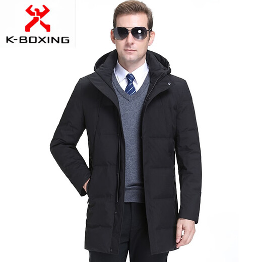 KBXNG Jinba Мужской пуховик средней длины Утолщенный белый утиный пух с капюшоном Корейская одежда для пап Свободная повседневная верхняя одежда для среднего и пожилого возраста 2063 Синий XL 180/52