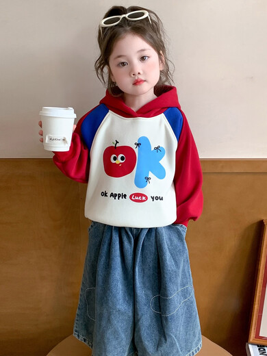 Xiaohongshu hot style girls autumn and winter contrasting color velvet sweatshirt 2025 new style children's style baby thickened and warm picture color cm1 100