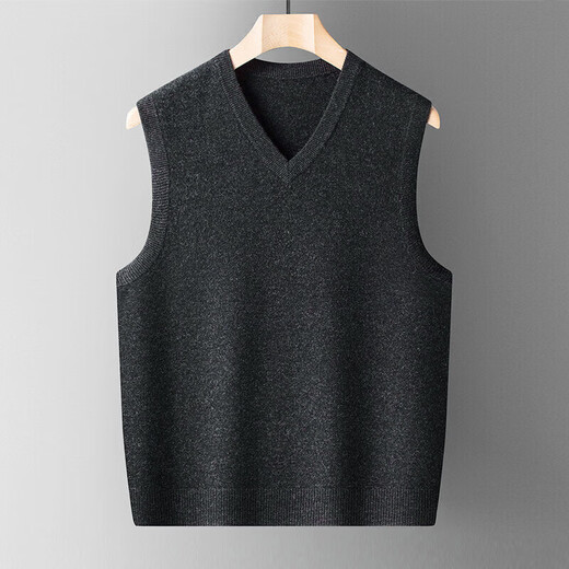 XJSGS international luxury high-end brand woolen sweater vest men's autumn and winter waistcoat V-neck daddy vest middle-aged and elderly high-end black and red ready stock winter style M /170/88A