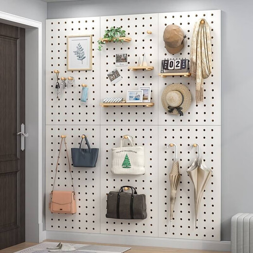 Musong perforated board storage rack, custom punch-free accessories, wooden wall storage rack, entrance wall decoration display rack, 10 wooden sticks, price calculated based on square meter