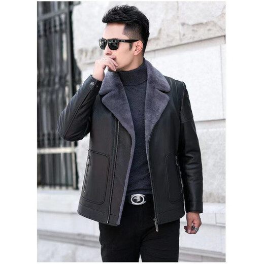 KBXNG劲霸商务男装冬季新款皮衣男士帅气修身短款西装领夹克休闲外套潮 黑色 M 165-100-115斤