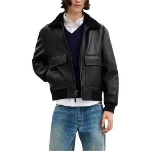 COACH FW25 Lapel Zipper Long Sleeve Leather Jacket Men's Black S