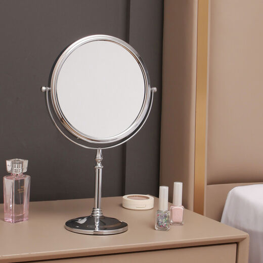 Double-sided household handheld retro magnifying makeup mirror bedroom dressing table mirror makeup mirror desktop desktop mirror 8-inch flat + 3 times magnification thickened classic