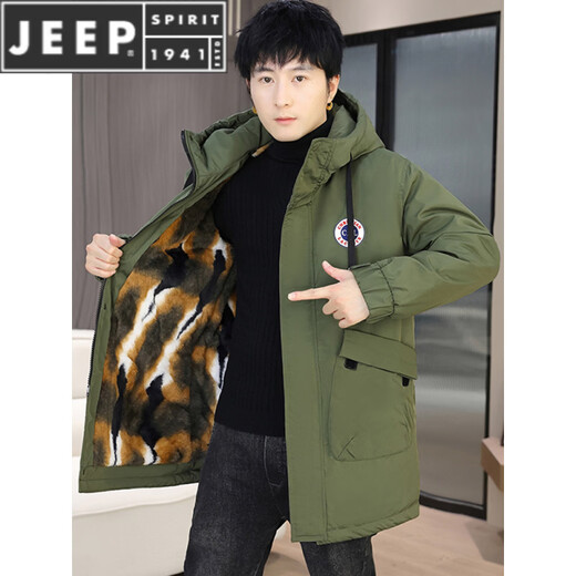 JEEP SPIRIT parka men's winter jacket plus velvet and thickening mid-length windproof jacket trendy winter warm cotton jacket for men 2801 black plus velvet and thickening M 90-110Jin Jin is equal to 0.5 kg