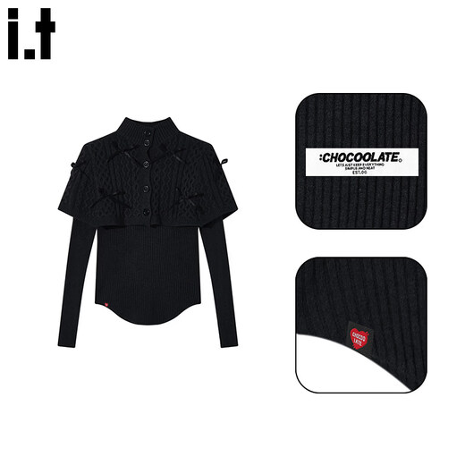 CHOCOOLATE it women's apricot bow cape shawl design sweater for women spring new slim knitted sweater for women red one size