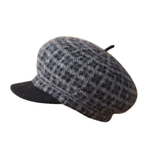 Lanshiyu (LANSHIYU) woolen plaid hat for women autumn and winter beret plaid fashion warm wool painter hat fashionable octagonal hat for women red and blue plaid M 50-58CM