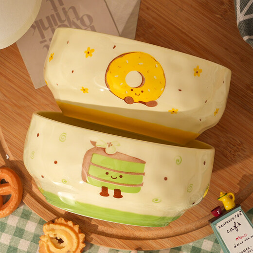 Shijanu New Product Cute Ceramic Noodle Bowl Home Underglaze Color Large Bowl 6-inch Student Dormitory Large-Capacity Instant Noodle Bowl Tea Sweetheart 6-inch Noodle Bowl Thousand Layer