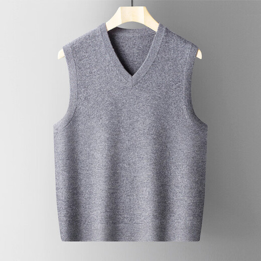 XJSGS international luxury high-end brand woolen sweater vest men's autumn and winter waistcoat V-neck daddy vest middle-aged and elderly high-end black and red ready stock winter style M /170/88A