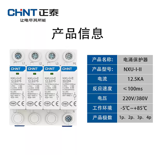 Chint surge protector NXU-+II12.5/275385 Level 1 test lightning arrester three-phase power supply NXU-+12.5/2754P