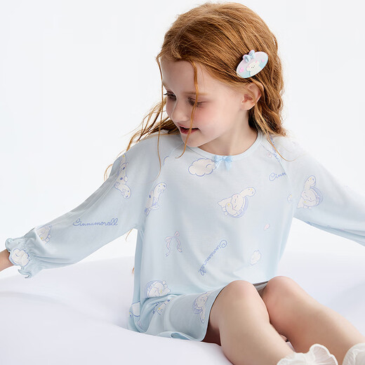 AIMER KIDS Girls' Breast Antibacterial Three Quarter Sleeve Nightgown Big Eared Dog Cartoon IP Co-branded Big Eared Dog Good Night 90 (19-28Jin Jin is equal to 0.5kg)