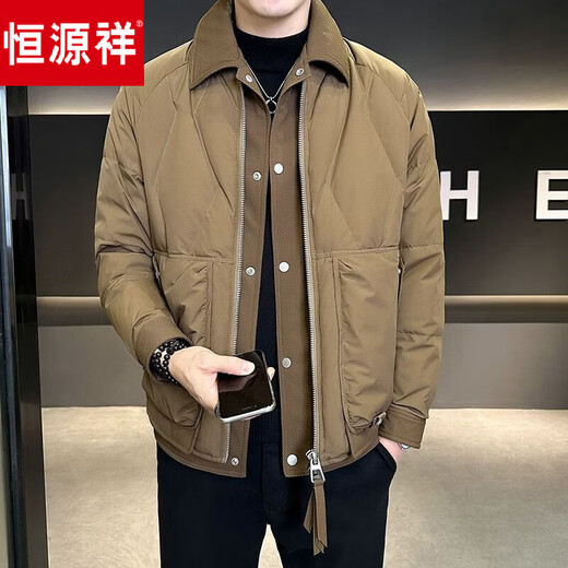 Hengyuanxiang down jacket men's winter high-end fake two-piece jacket 2026 new style light and warm thickened black M