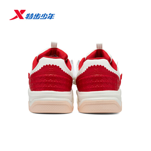 Xtep shopping mall same style children's sneakers spring for girls, medium and large children, leather surface wear-resistant, non-slip, lightweight and breathable casual shoes, sail white/transcendence red 35