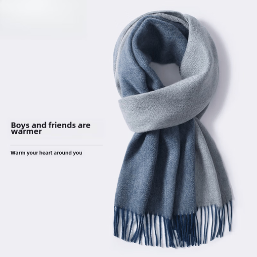 Wu Canli (WUCANLI) double-sided gray 100% pure cashmere scarf for men in winter thickened scarf New Year gift for boyfriend and husband, medium gray (wool)