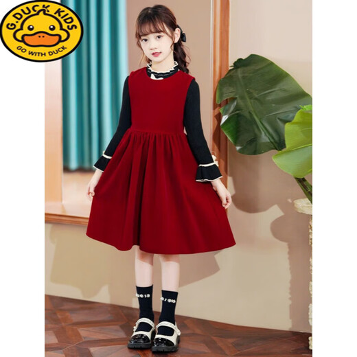 G.duck3-16 years old children's clothing girls dress autumn and winter 2024 new style little girl style princess skirt suit children two pieces Q16 wine red skirt (single skirt) 140